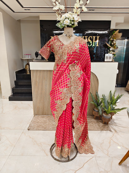 Red Khaddi Georgette Saree