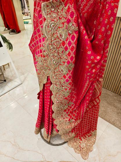 Red Khaddi Georgette Saree
