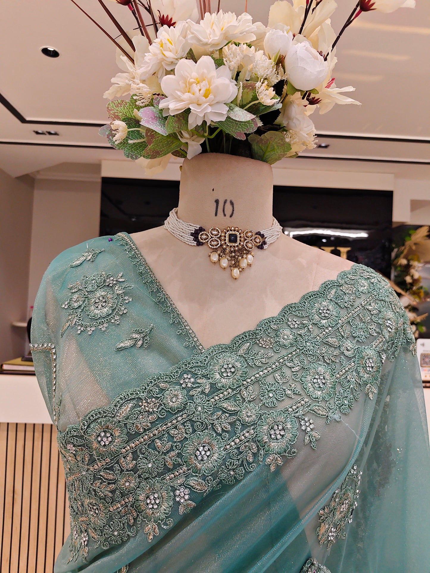Green Net Saree