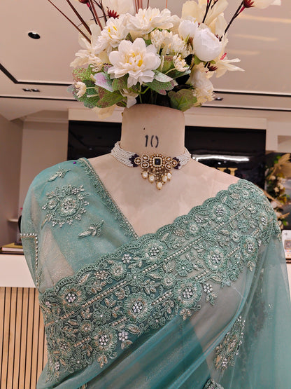 Green Net Saree