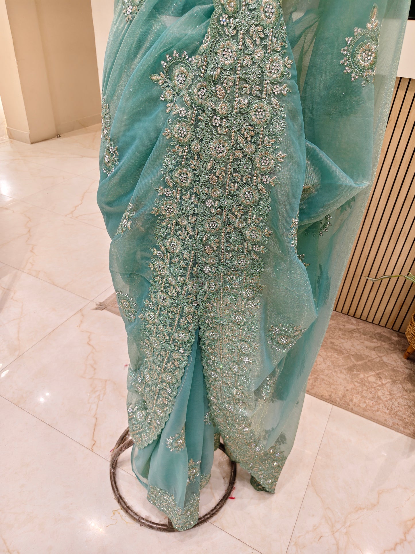 Green Net Saree