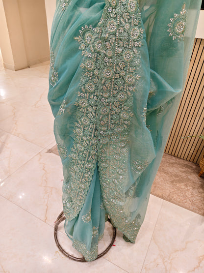 Green Net Saree