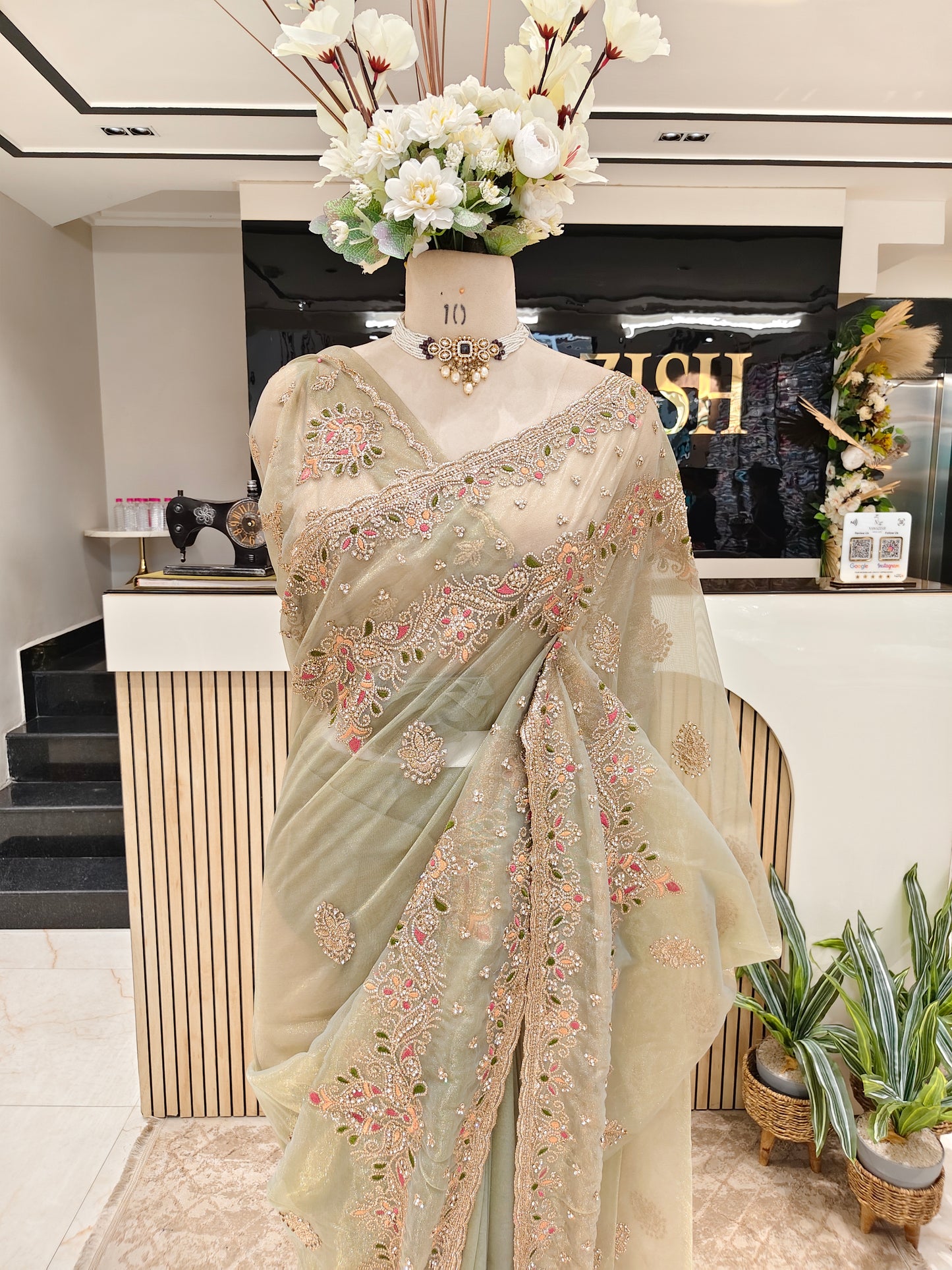 Pista Green Tissue Saree