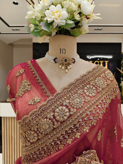 Wine Net Saree