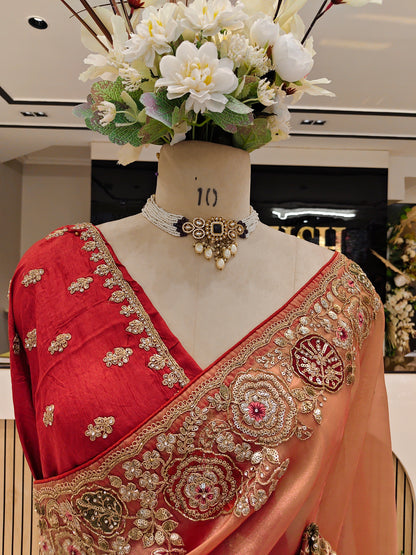 Rust Tissue Saree