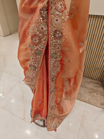 Rust Tissue Saree