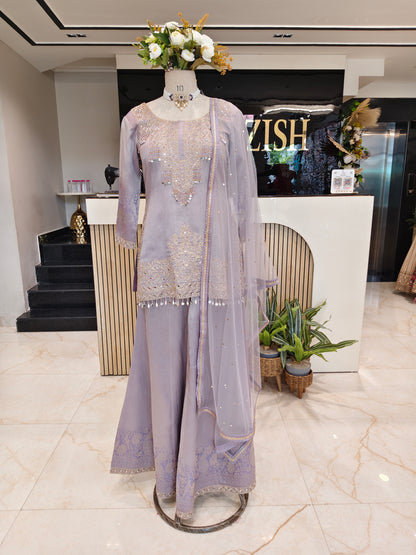 Lavender Jacquard Tissue Sharara Set