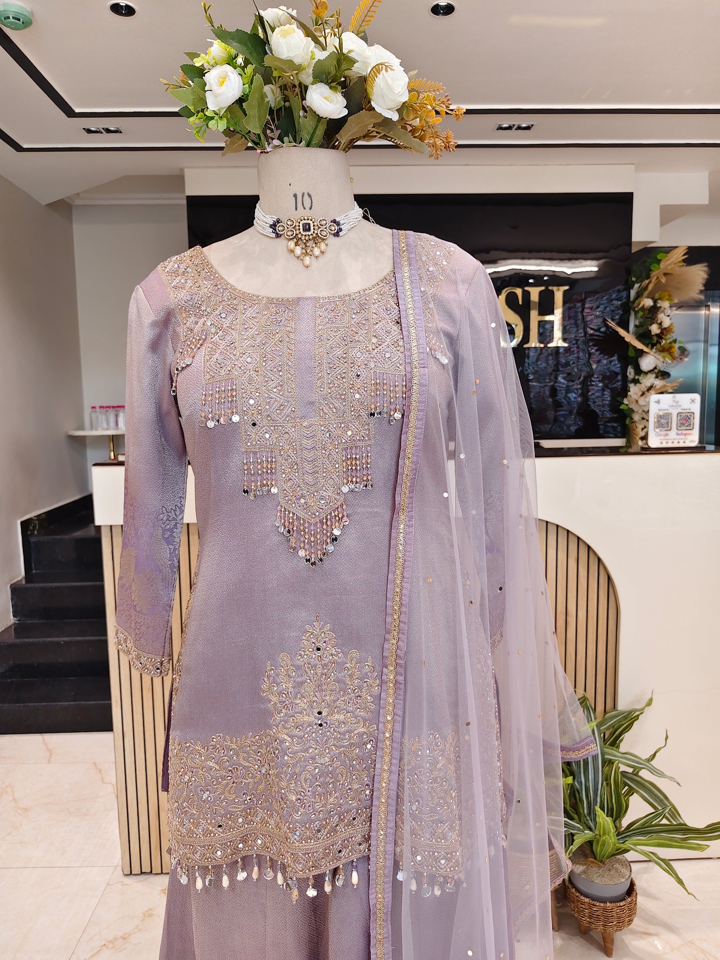 Lavender Jacquard Tissue Sharara Set
