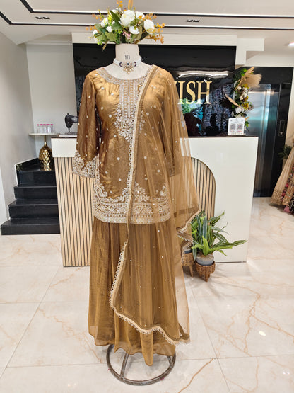 Golden Tissue Sharara Set