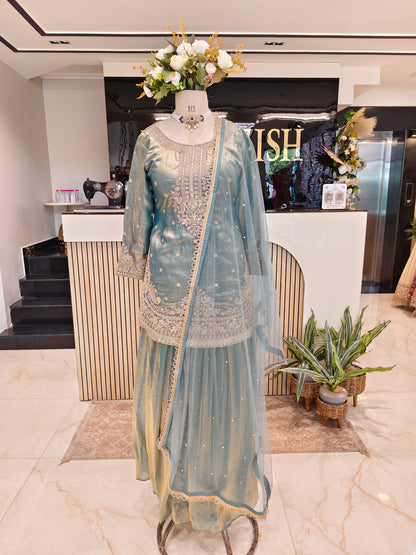 Olive Green Tissue Garara Set