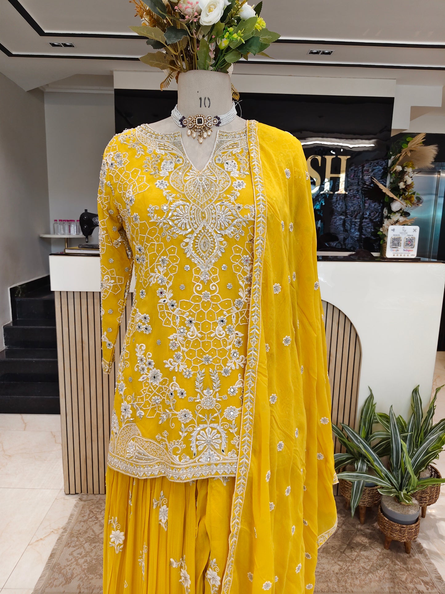 Yellow Georgette Sharara Set