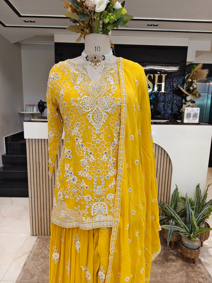 Yellow Georgette Sharara Set