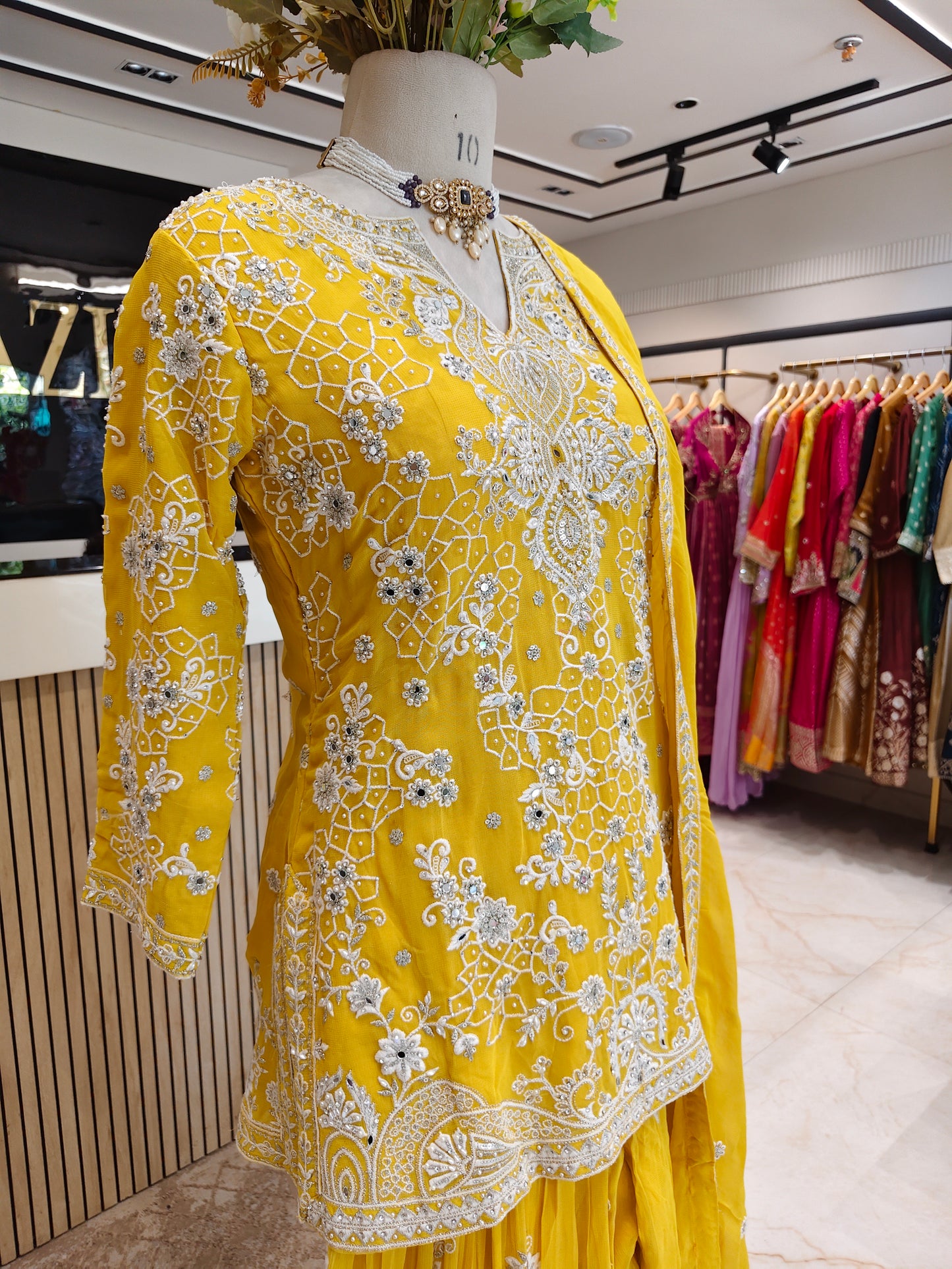 Yellow Georgette Sharara Set