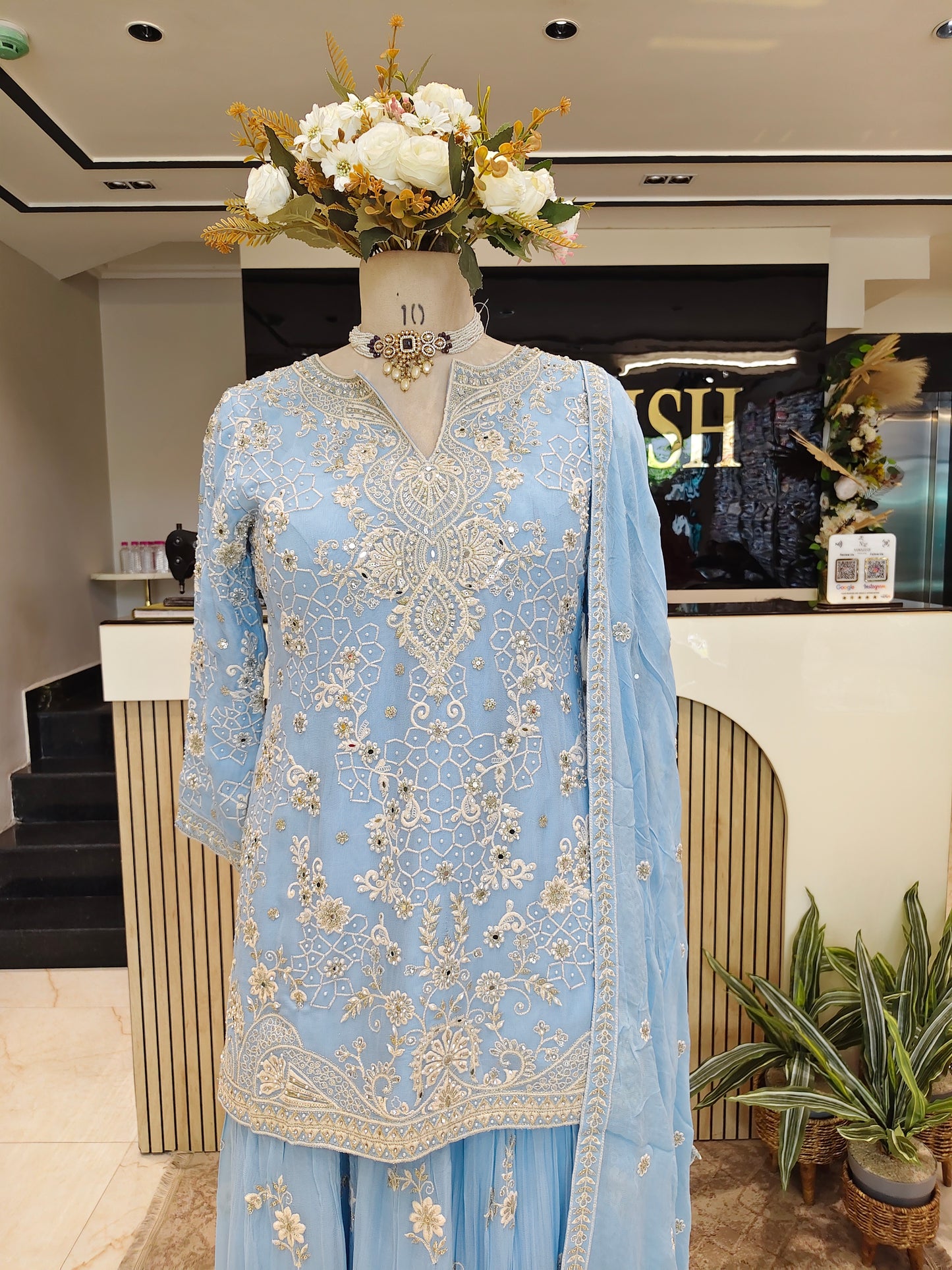 Sky Blue Georgette Sharara Set