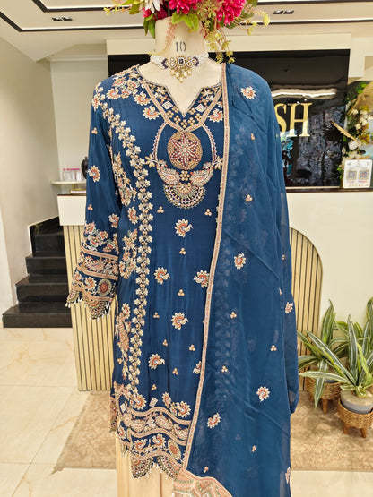 Navy Blue & Cream Kurta Farshi Salwar Set
