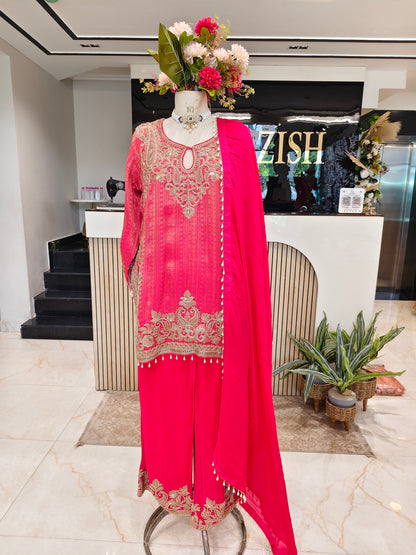 Rani Pink Jacquard Tissue Farshi Salwar Set