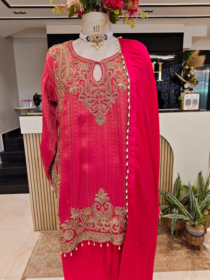 Rani Pink Jacquard Tissue Farshi Salwar Set