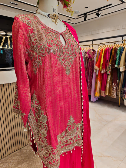 Rani Pink Jacquard Tissue Farshi Salwar Set