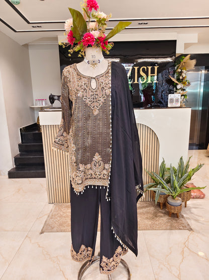 Black Jacquard Tissue Farshi Salwar Set