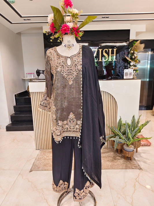 Black Jacquard Tissue Farshi Salwar Set