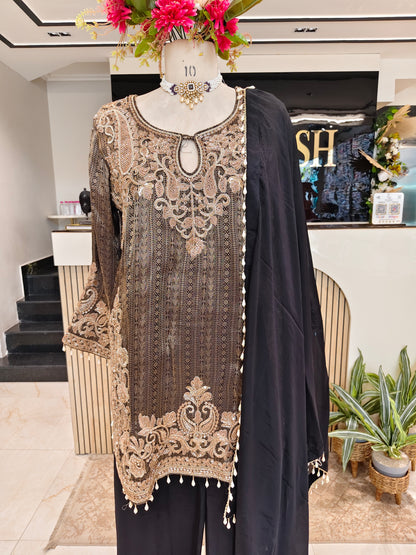 Black Jacquard Tissue Farshi Salwar Set