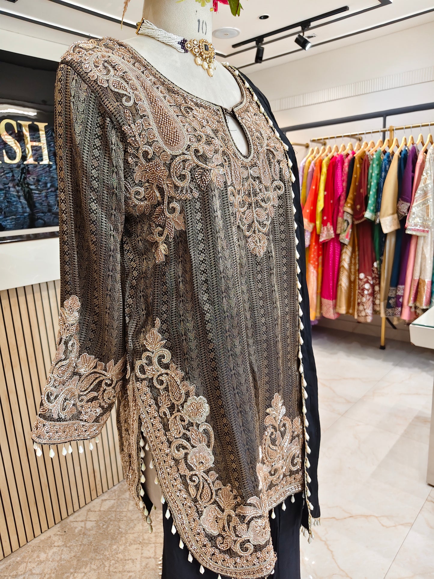 Black Jacquard Tissue Farshi Salwar Set
