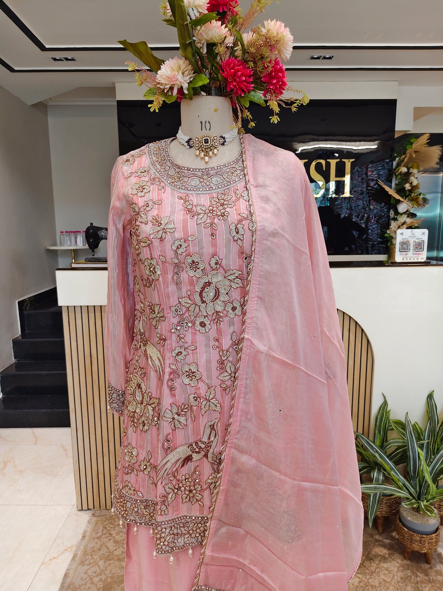 Onion Pink Tissue Farshi Salwar Set