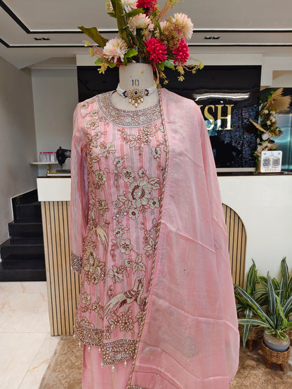 Onion Pink Tissue Farshi Salwar Set