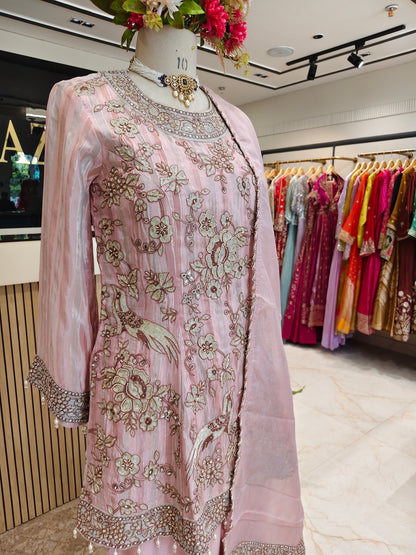 Onion Pink Tissue Farshi Salwar Set