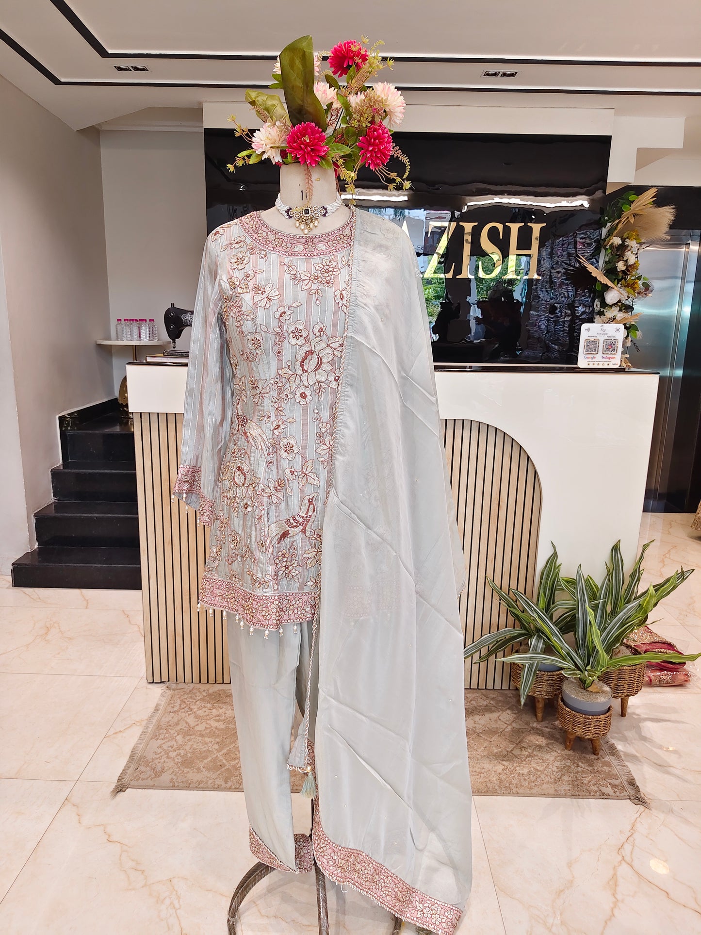 Grey Tissue Farshi Salwar Set