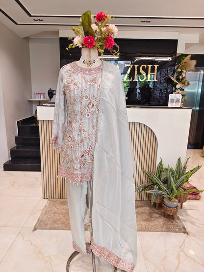 Grey Tissue Farshi Salwar Set