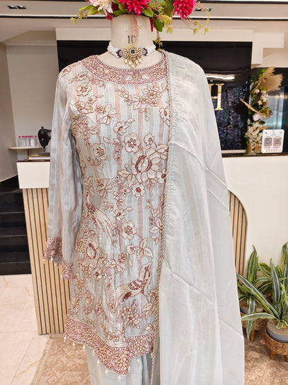 Grey Tissue Farshi Salwar Set