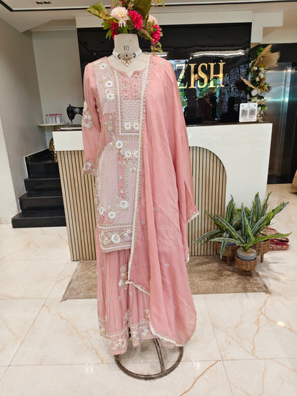 Baby Pink Chinon Sharara Set