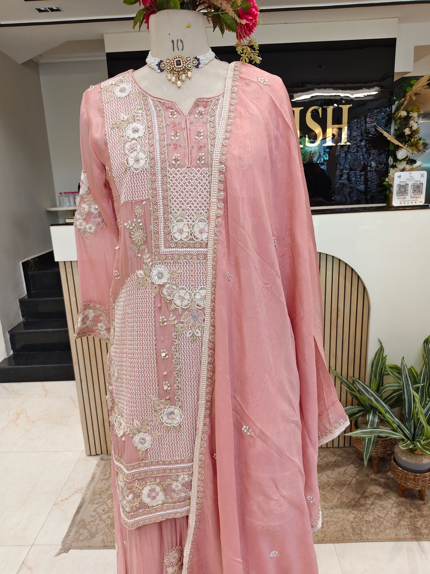 Baby Pink Chinon Sharara Set