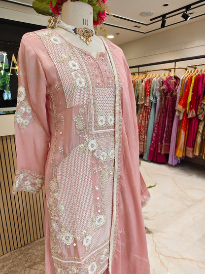 Baby Pink Chinon Sharara Set