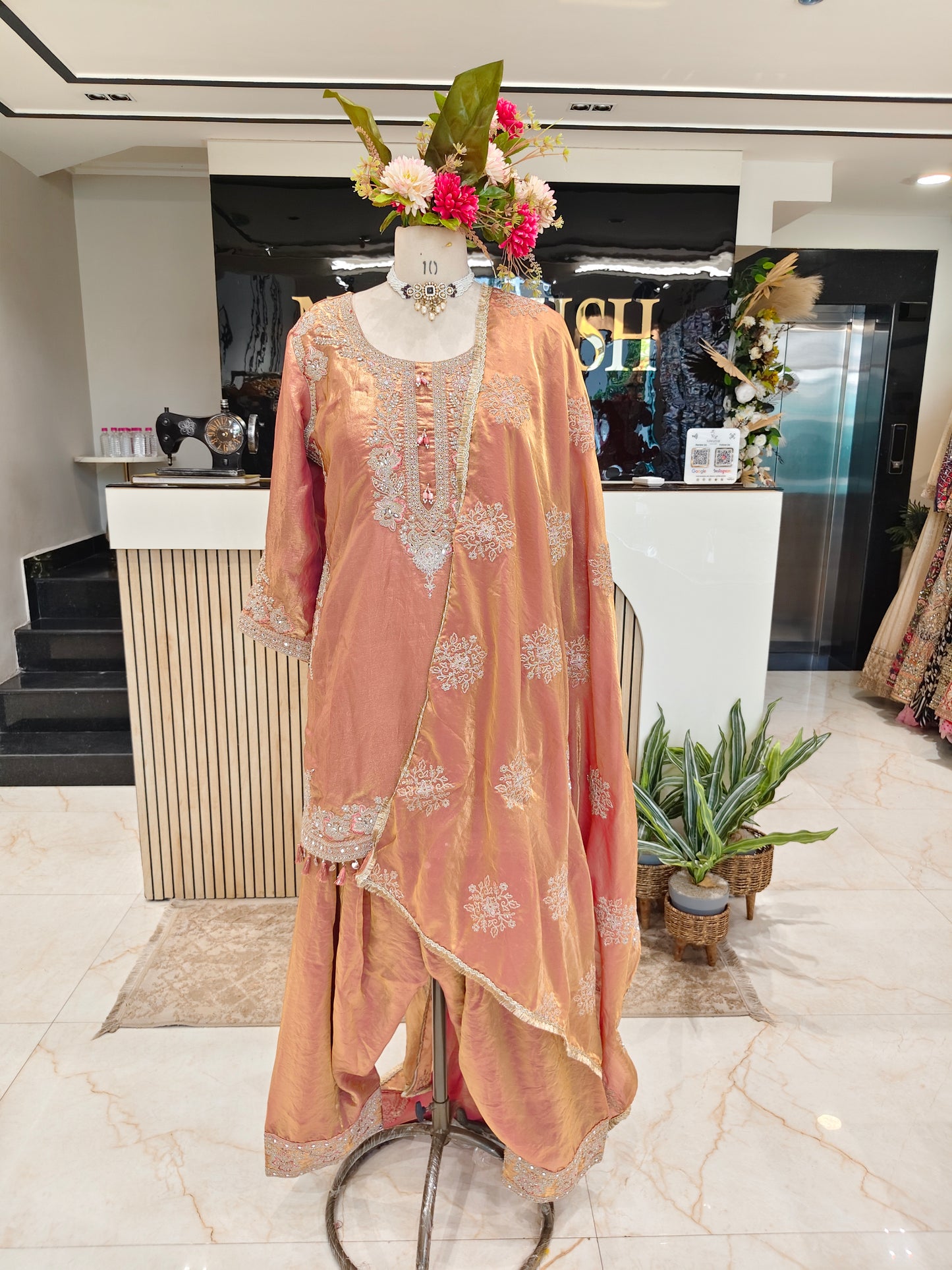 Rust Tissue Farshi Salwar Kurta Set