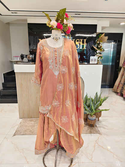 Rust Tissue Farshi Salwar Kurta Set