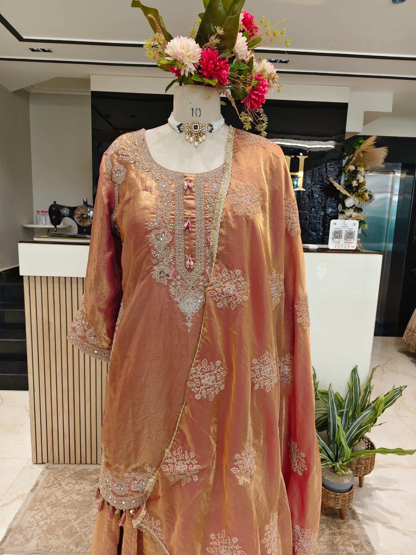 Rust Tissue Farshi Salwar Kurta Set