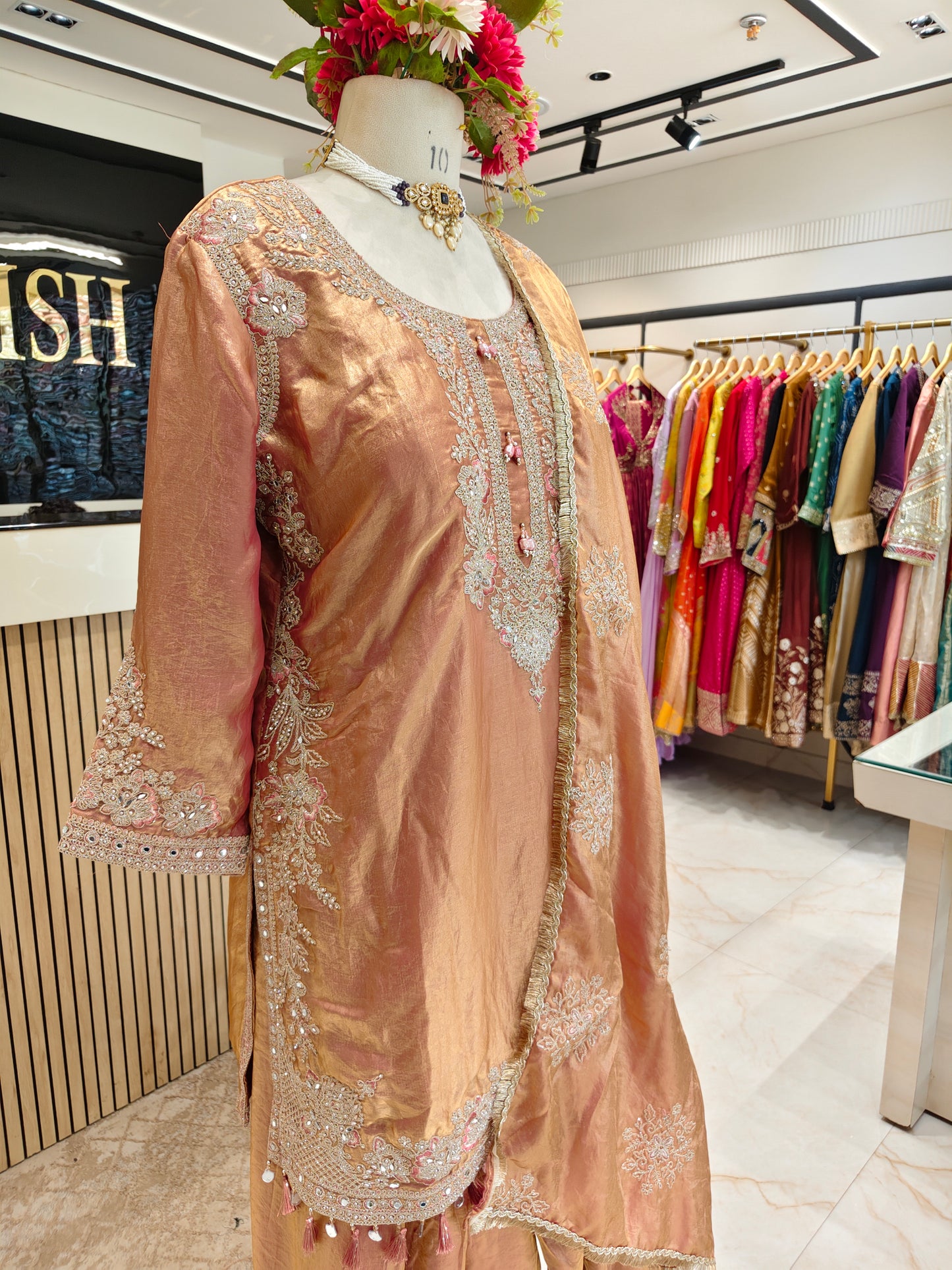 Rust Tissue Farshi Salwar Kurta Set