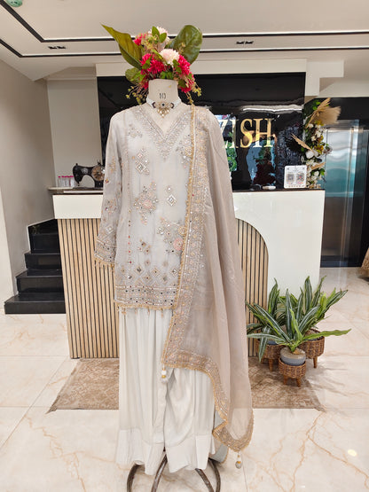 Grey Tissue Farshi Salwar Kurta Set