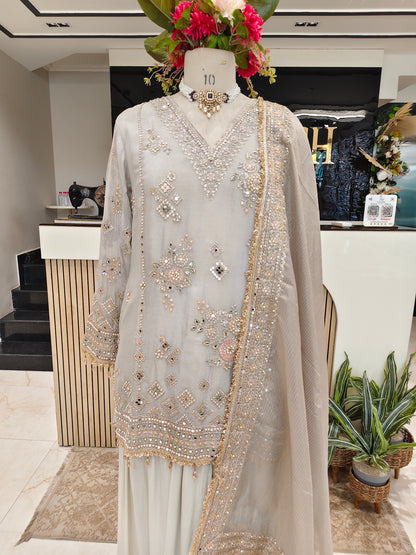 Grey Tissue Farshi Salwar Kurta Set