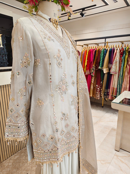 Grey Tissue Farshi Salwar Kurta Set