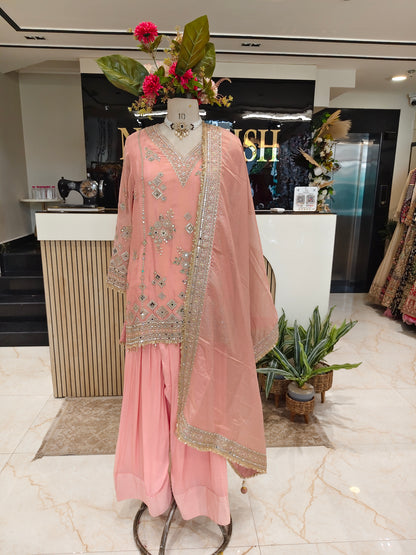 Peach Tissue Farshi Salwar Kurta Set