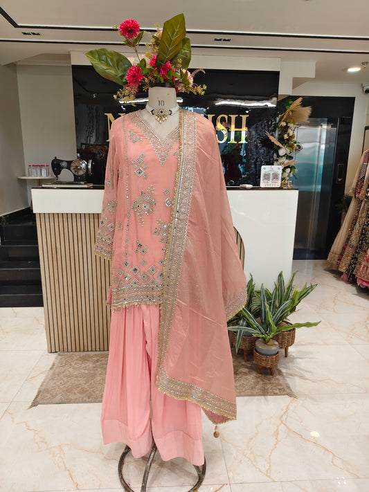 Peach Tissue Farshi Salwar Kurta Set