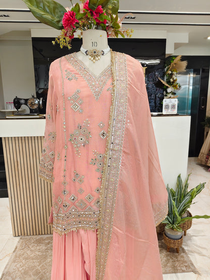 Peach Tissue Farshi Salwar Kurta Set