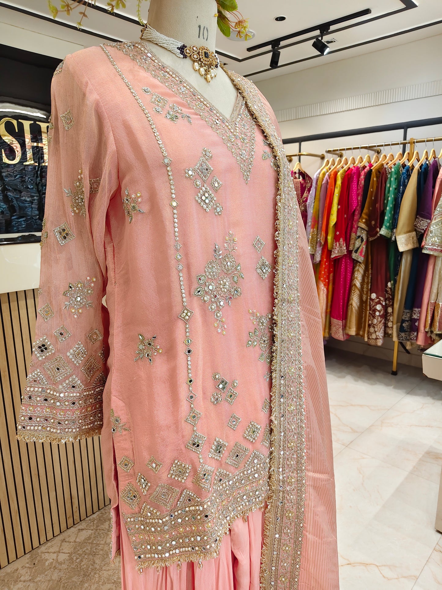 Peach Tissue Farshi Salwar Kurta Set