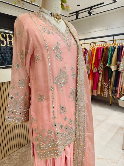 Peach Tissue Farshi Salwar Kurta Set