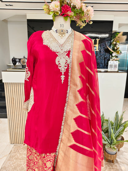 Rani Pink Crepe Farshi Salwar Set
