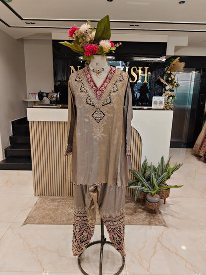 Golden Tissue A-Line Kurta Farshi Set