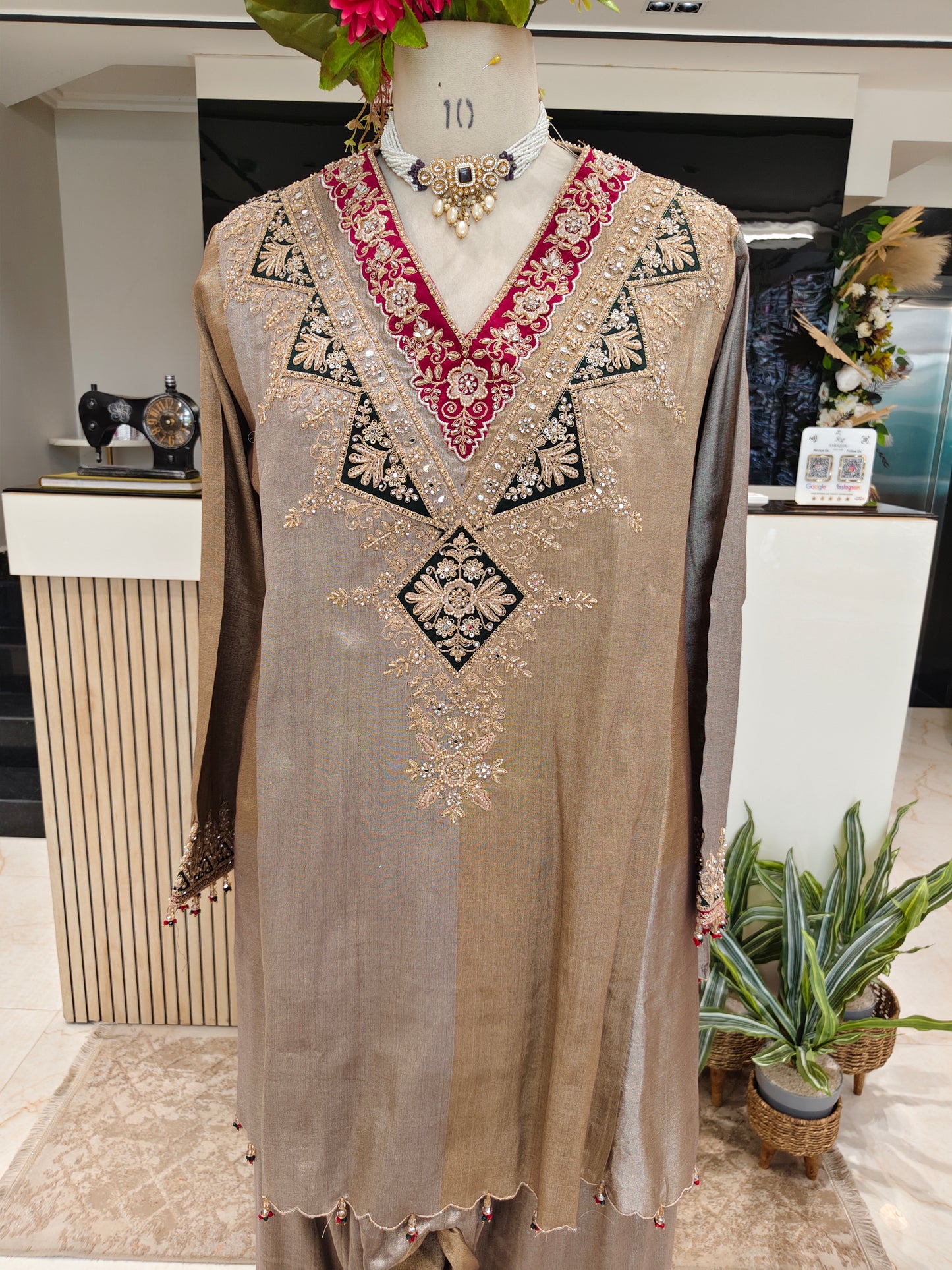 Golden Tissue A-Line Kurta Farshi Set
